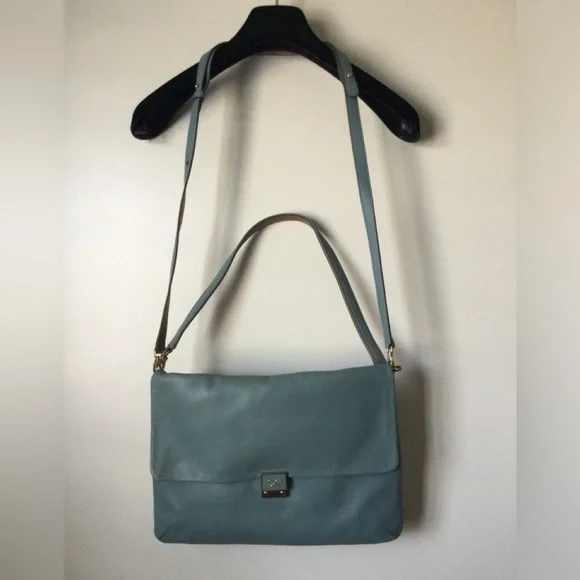 ANYA HINDMARCH Oversized Crossbody Clutch Shoulder Bag Baby Blue Leather 3way